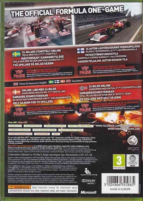 F1 2011 Formula 1 - XBOX 360 (B Grade) (Genbrug)